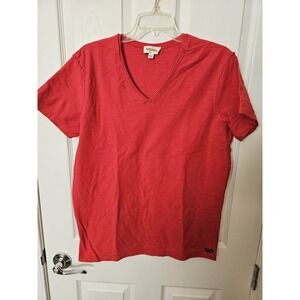 Diesel Red V-Neck Short Sleeve Raw Edges 100% Cotton Top, Medium